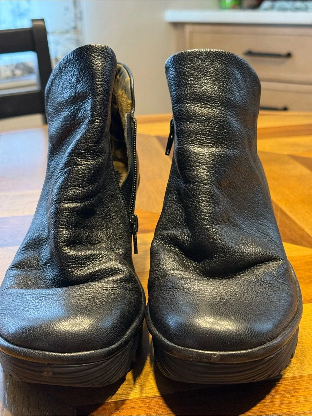 Fly London YIP Wedge Booties Black Leather size 39